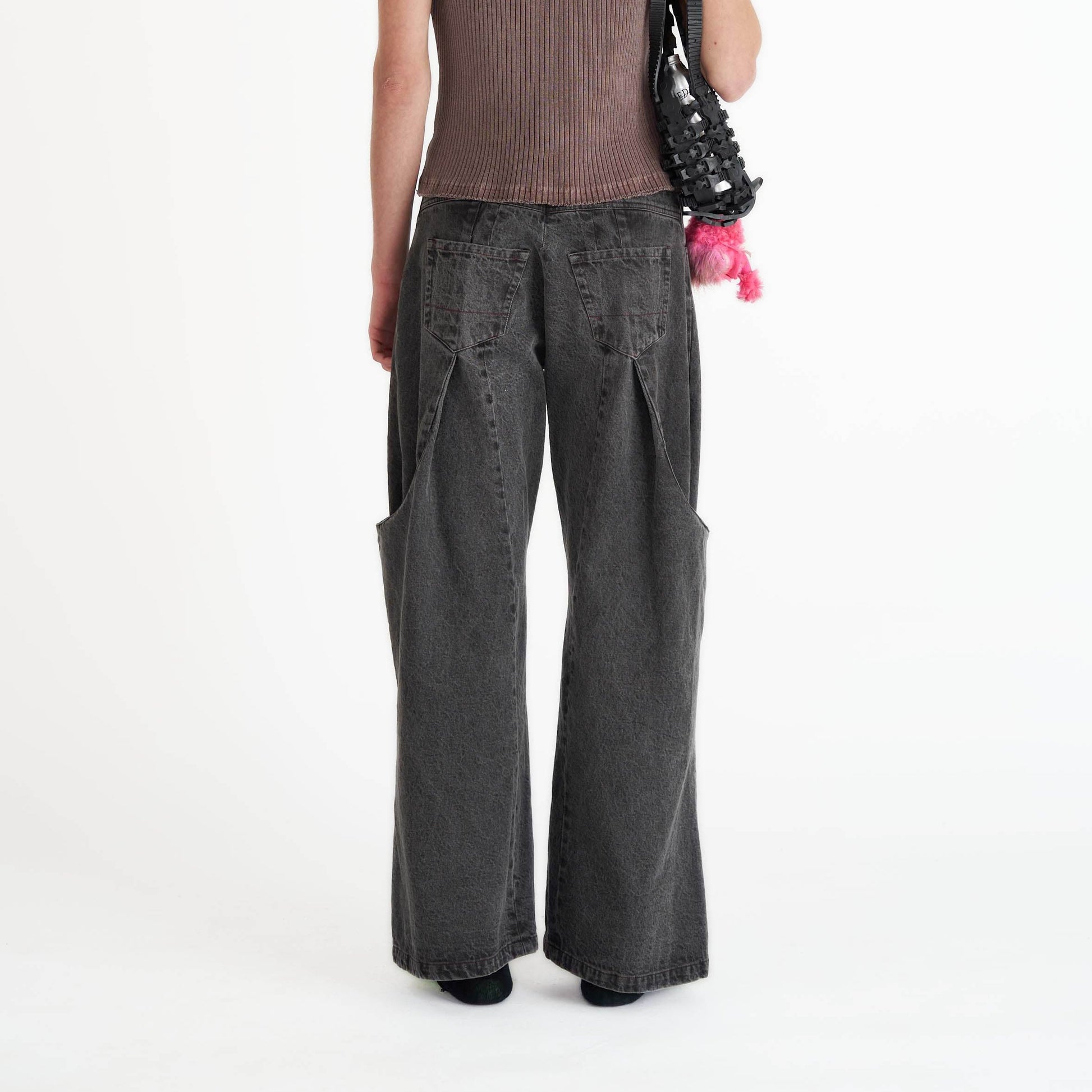 Grey Denim jeans garment dyed baggy jeans