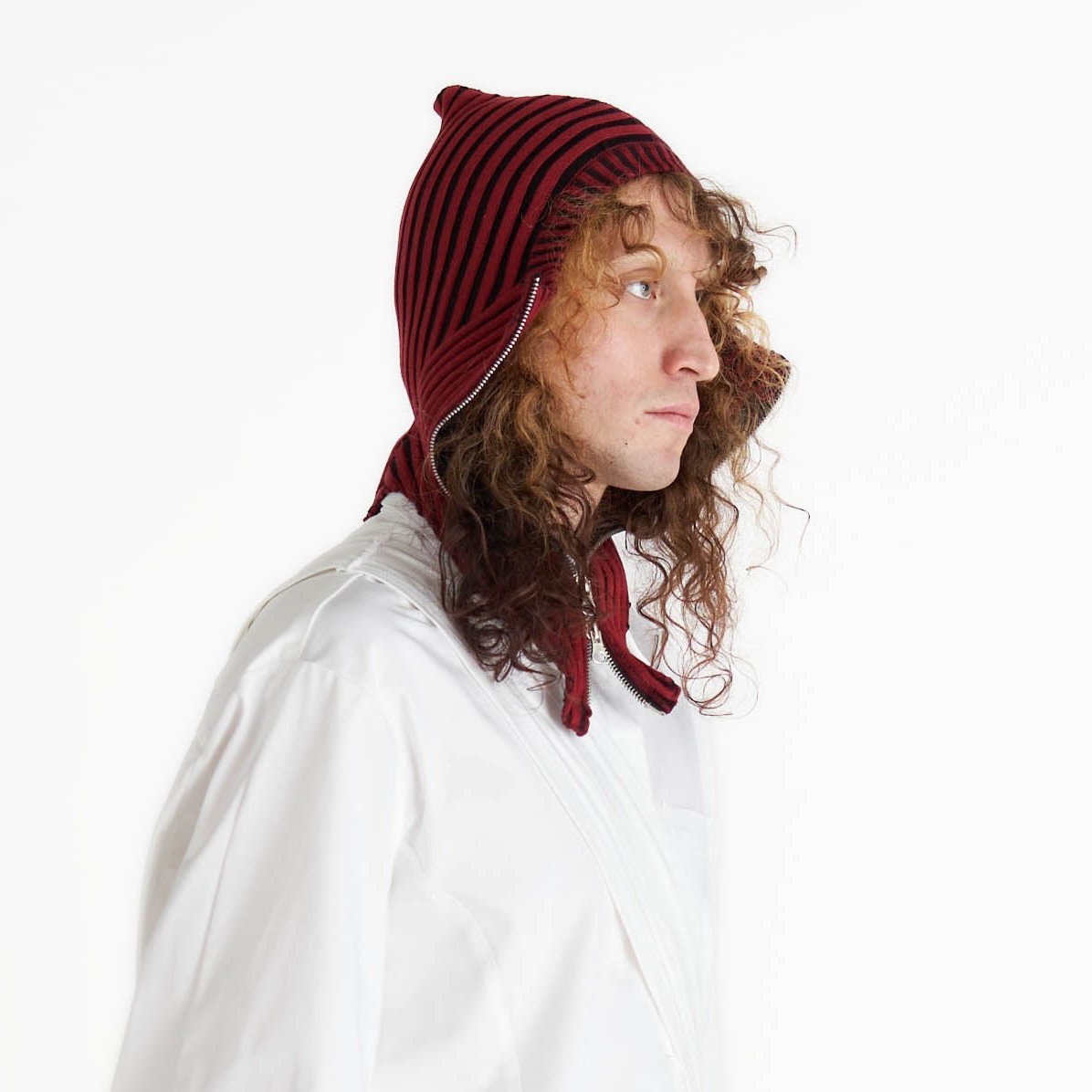 Pointed hood balaclava with zip cotton rib knit medieval core