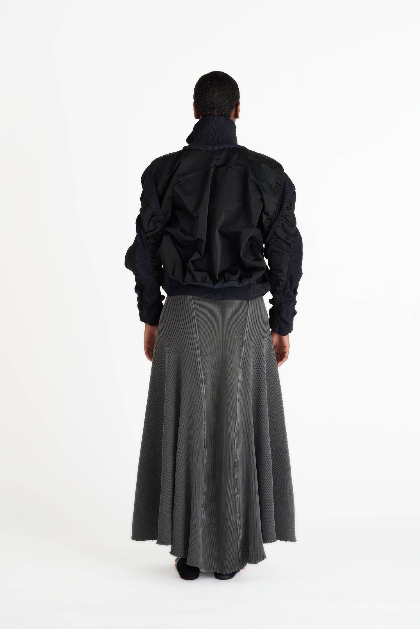 Black bomber jacket zip up outerwear nylon