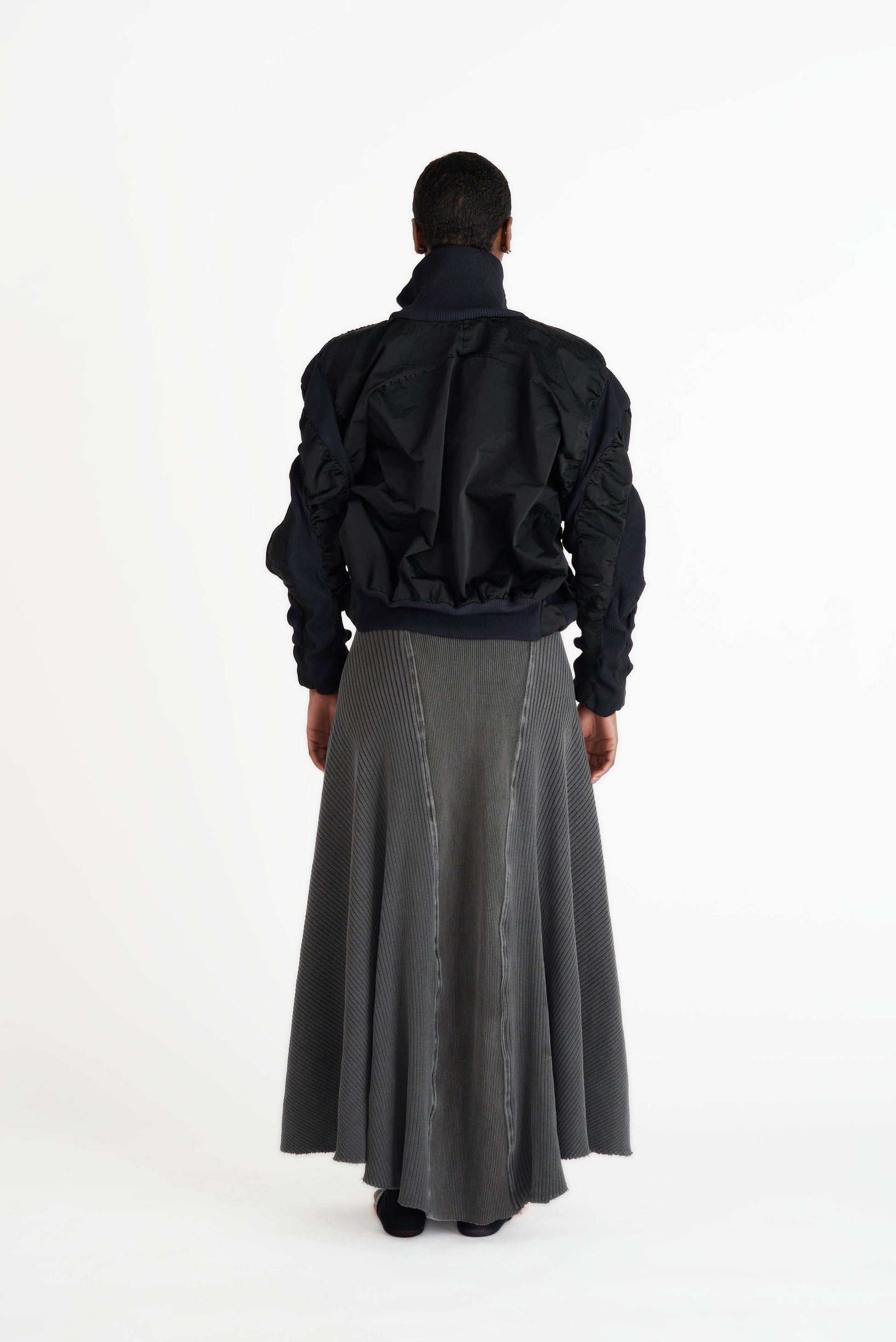 Black bomber jacket zip up outerwear nylon