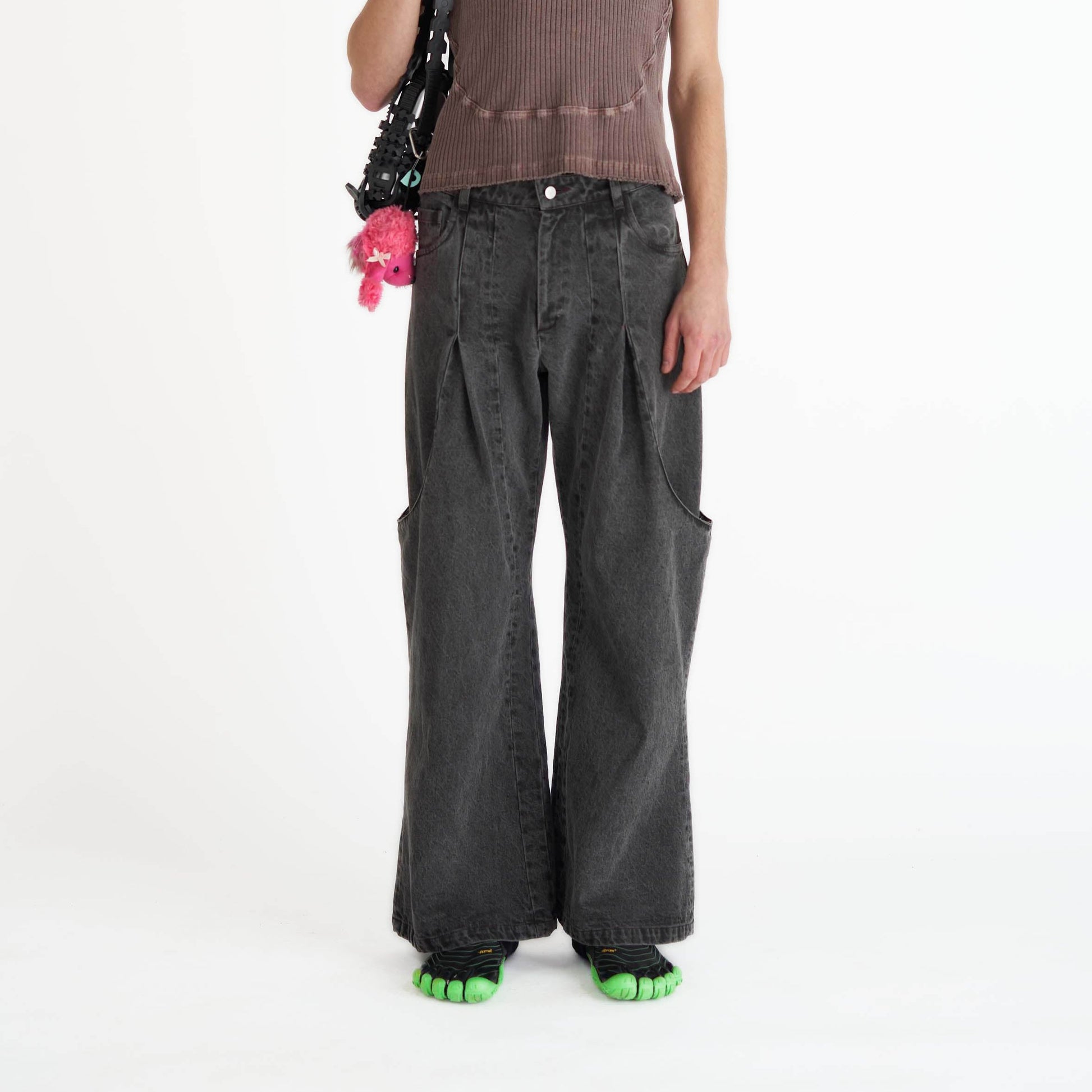 Grey Denim jeans garment dyed baggy jeans