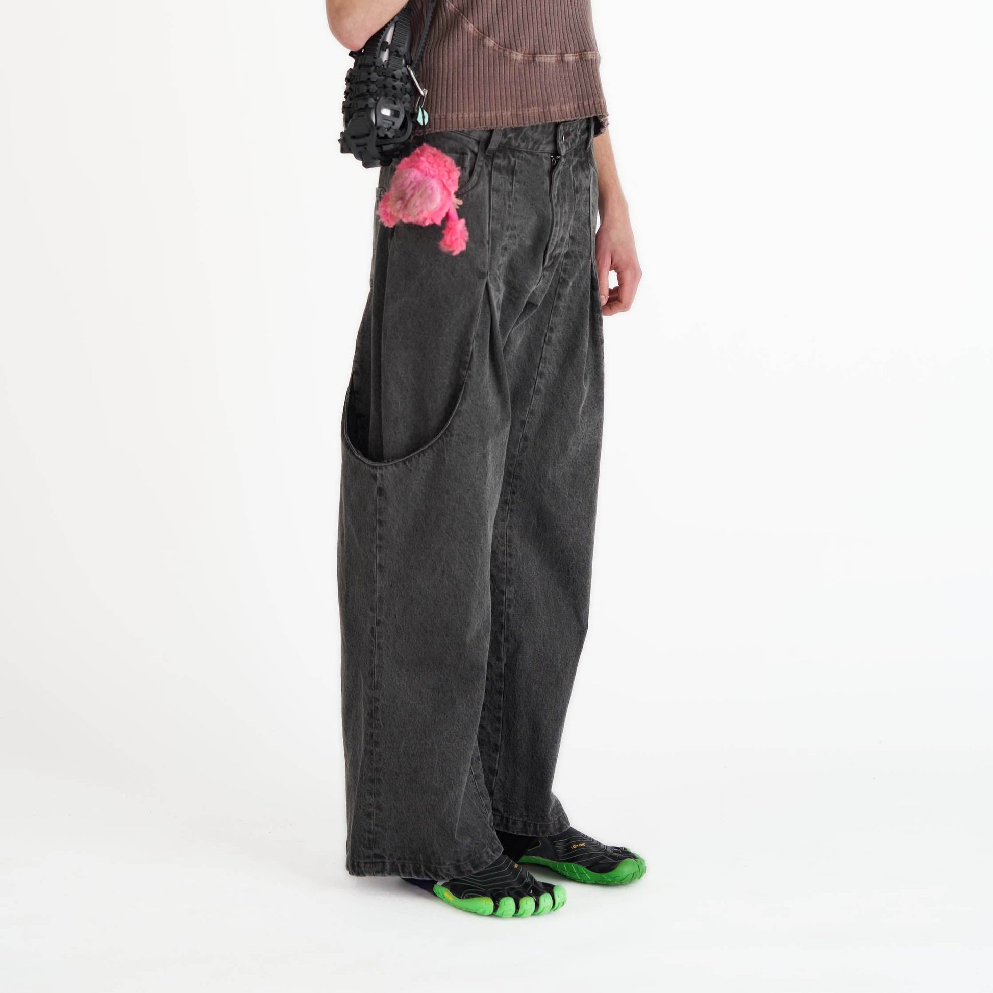 Grey Denim jeans garment dyed baggy jeans