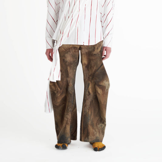 Acid wash brown jeans barrel leg