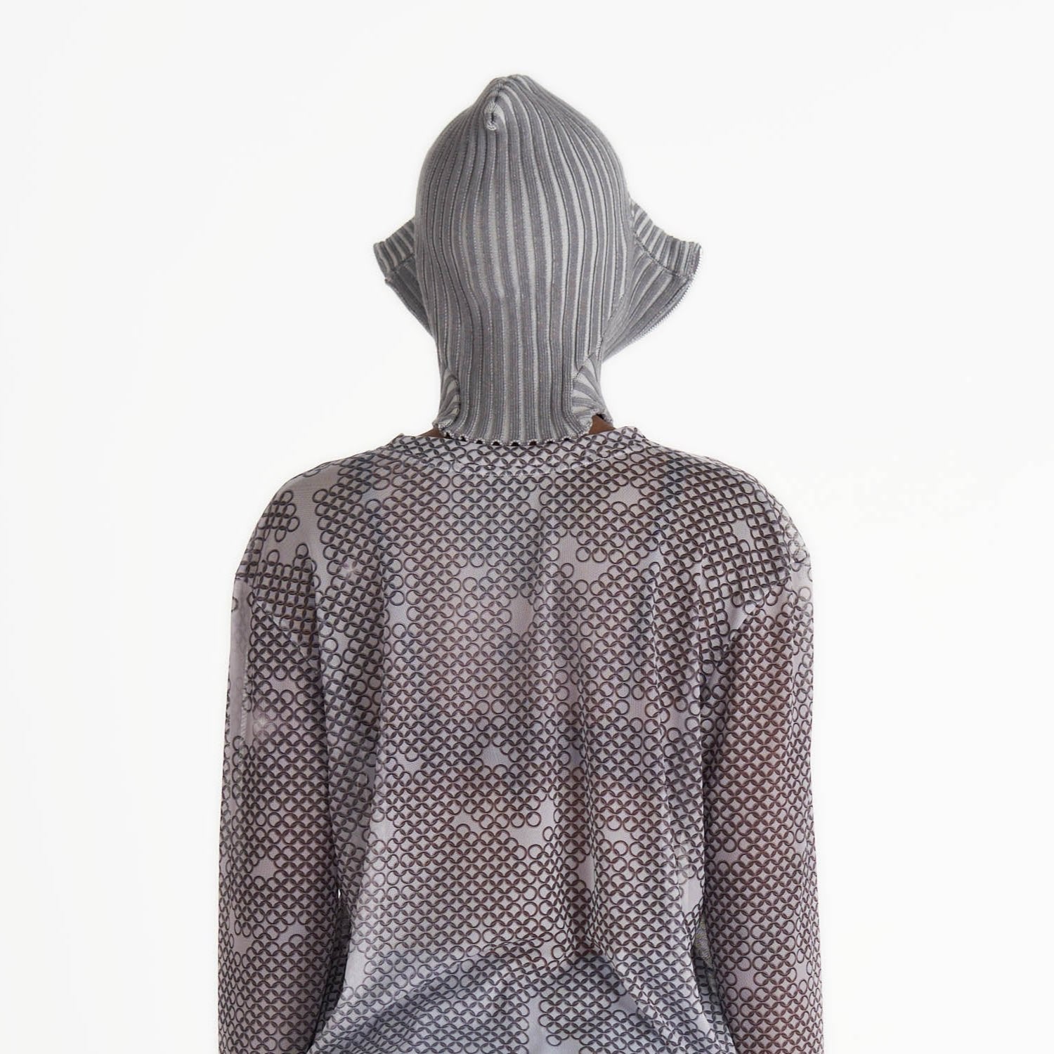 Pointed hood balaclava with zip cotton rib knit medieval core