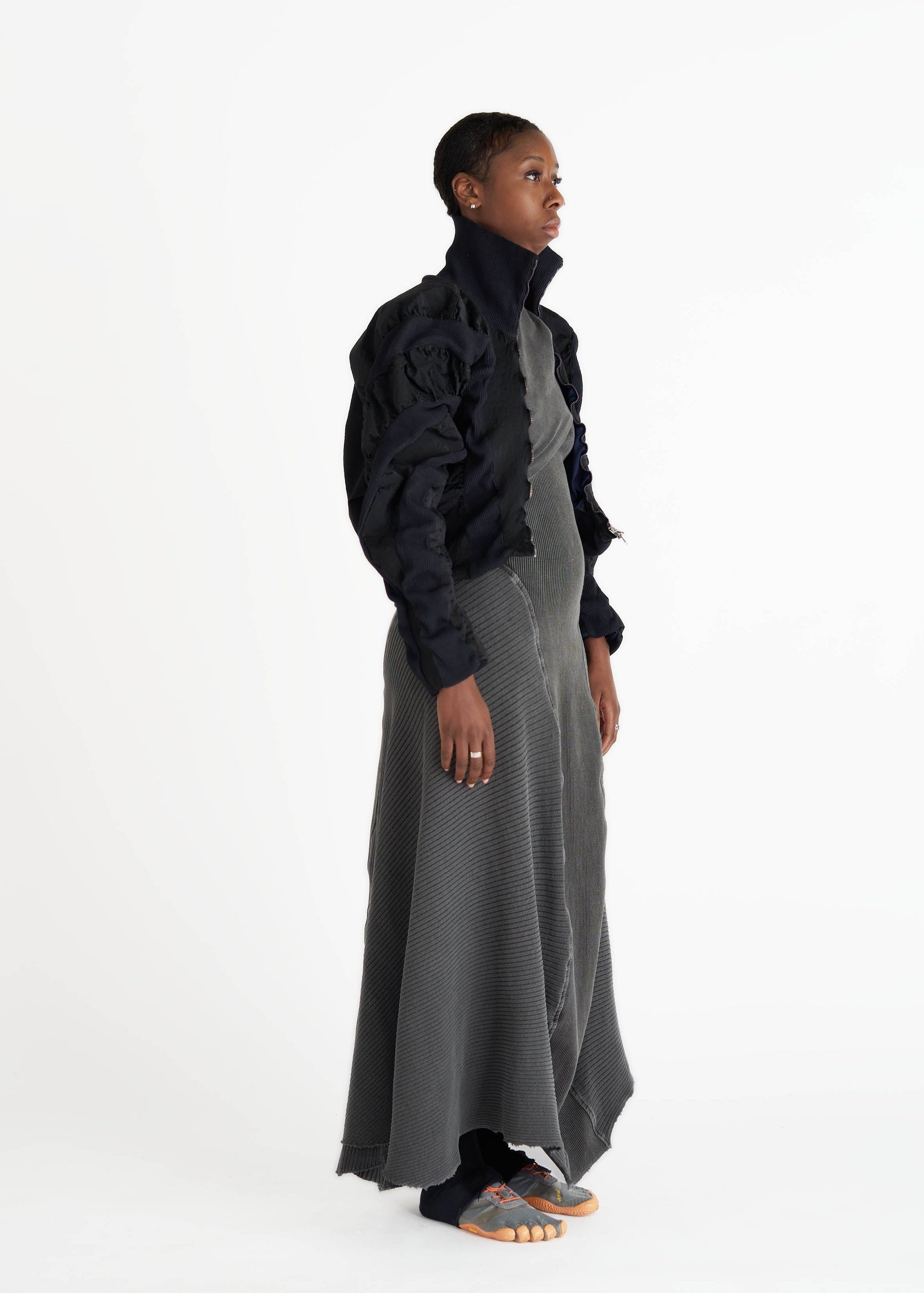 Black bomber jacket zip up outerwear nylon 