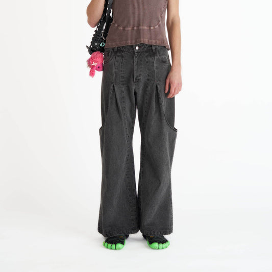 Grey Denim jeans garment dyed baggy jeans