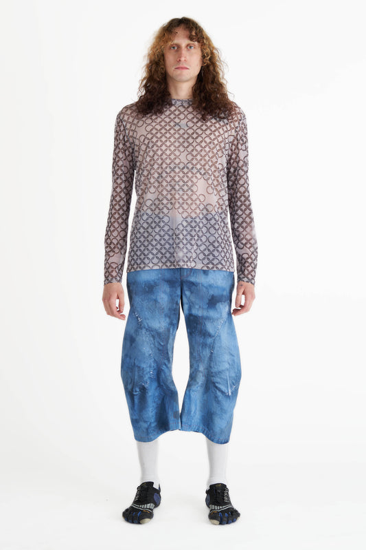 mesh long sleeve top printed chainmail design 