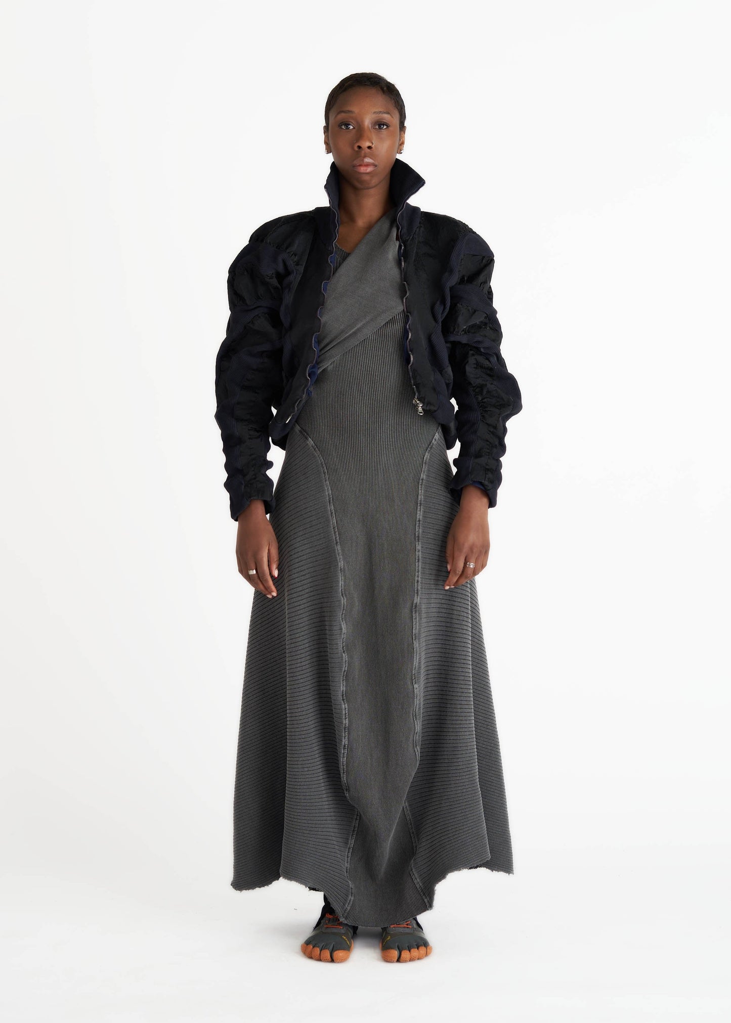 Black bomber jacket zip up outerwear nylon