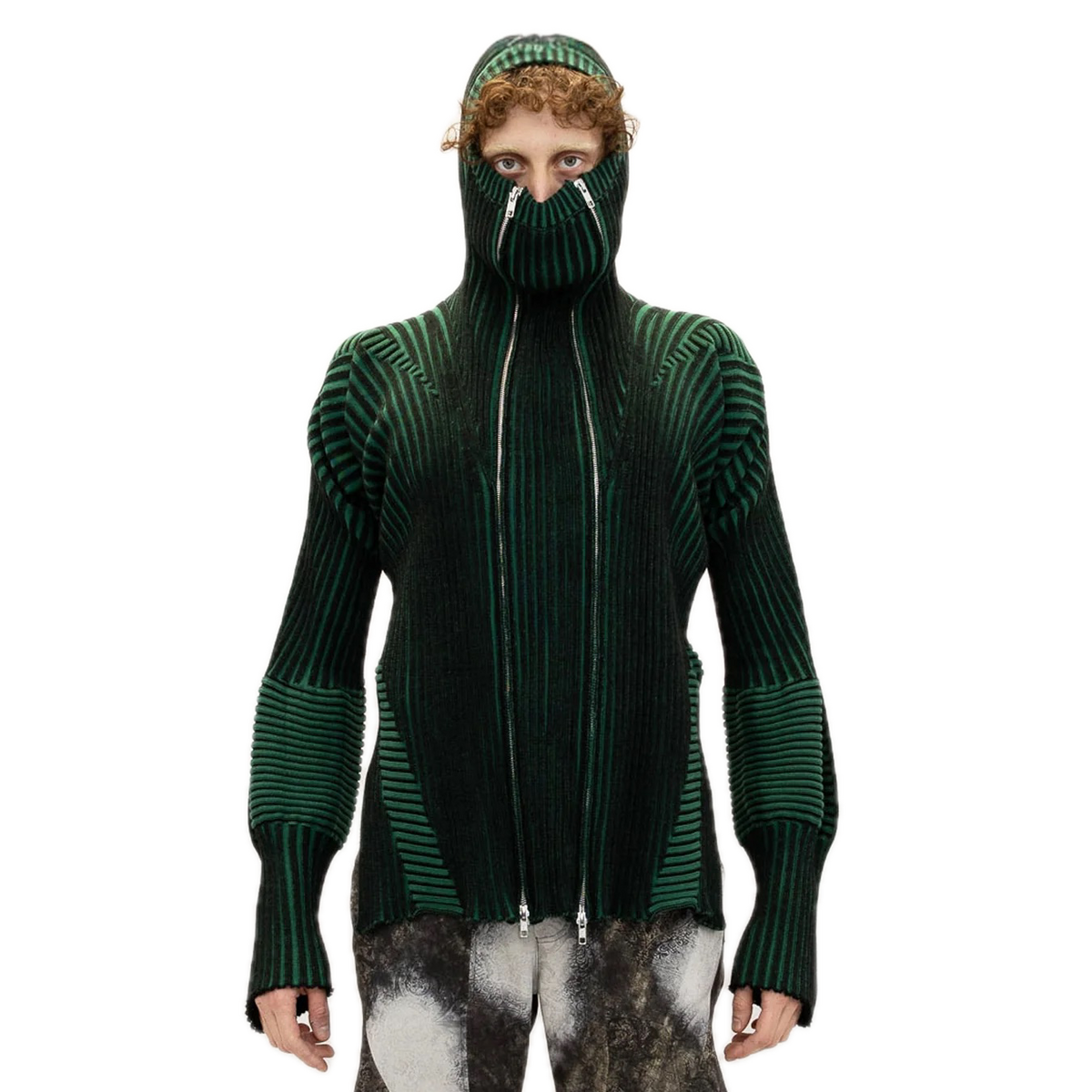 Healer Knit Zip Jacket Black and Green