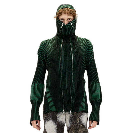 Healer Knit Zip Jacket Black and Green