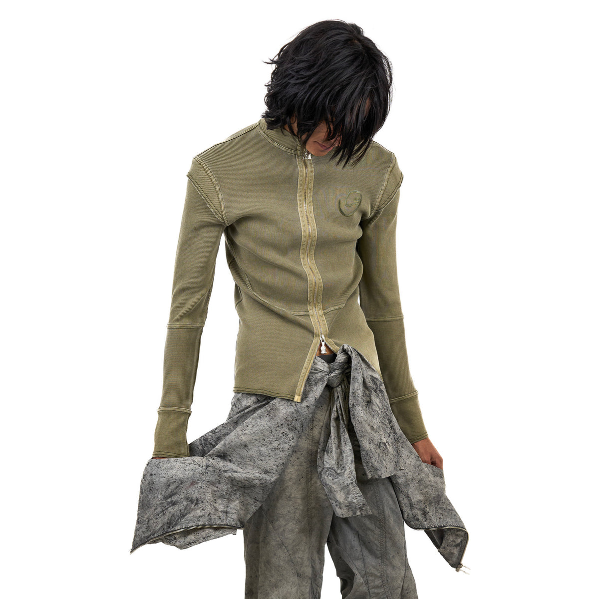 Loriner Zip Up Long Sleeve Khaki