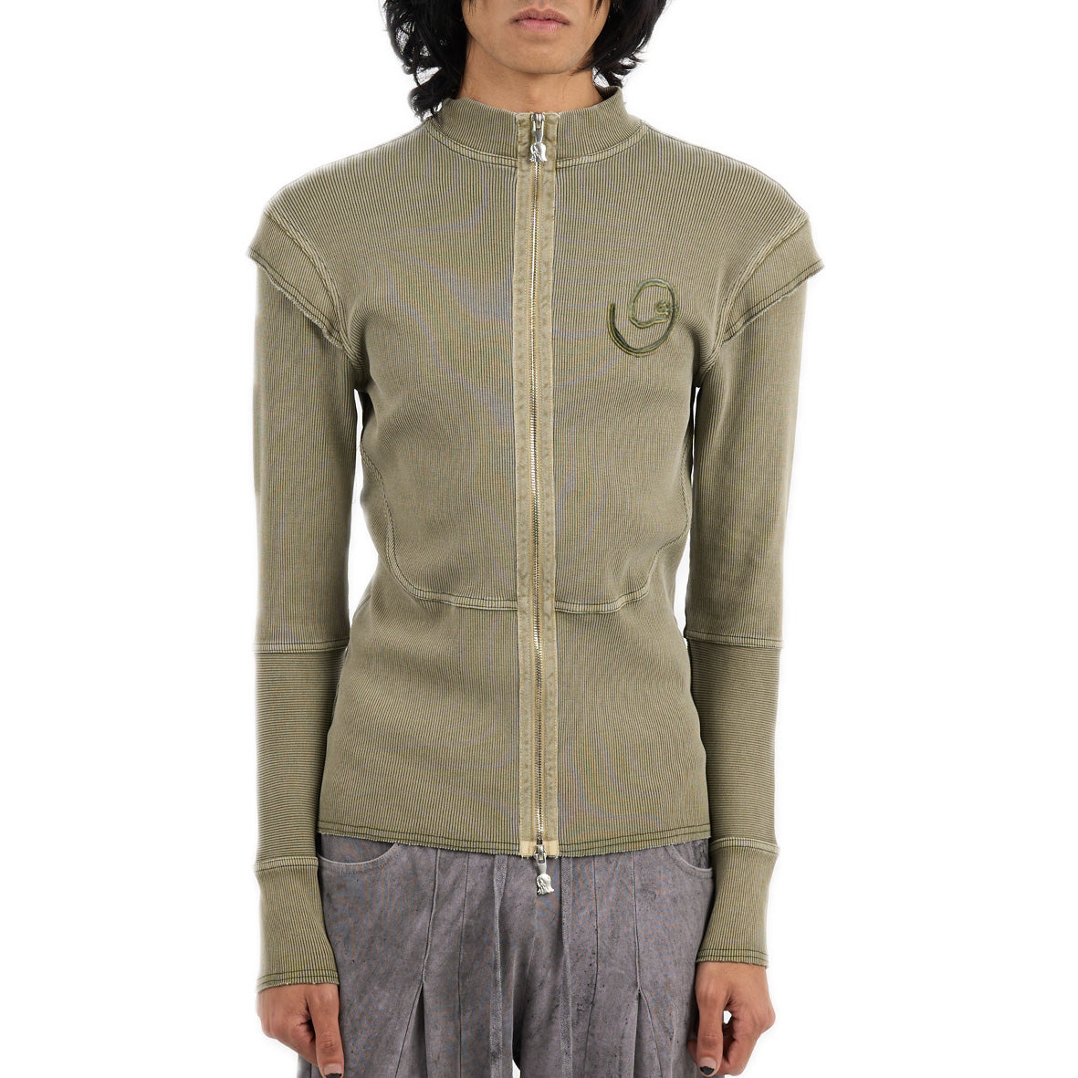 Loriner Zip Up Long Sleeve Khaki